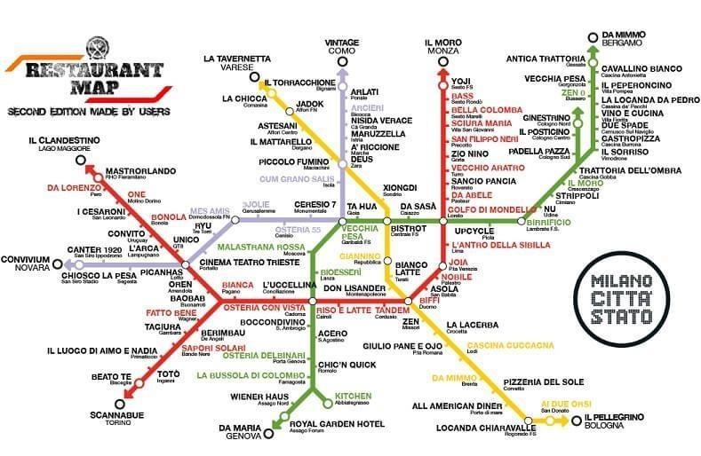 La mappa dei ristoranti a Milano abbinata alle fermate delle metropolitane
