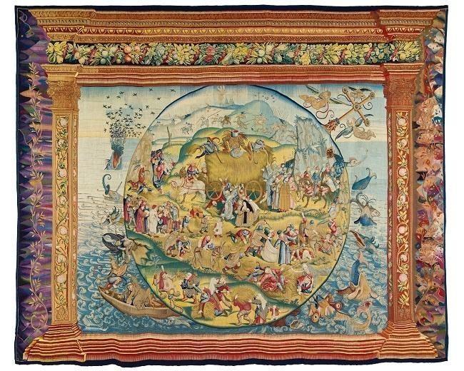 Manifattura di Bruxelles, Il carro del fieno (Tribolazioni della vita umana), 1550-70, arazzo, Madrid, Palazzo Reale