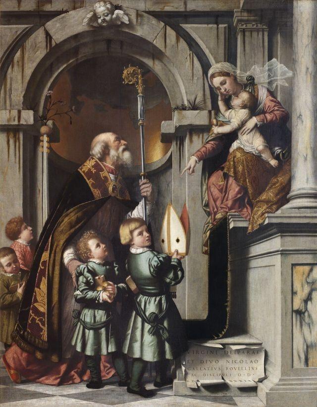 Moretto, San Nicola di Bari presenta gli allievi di Galeazzo Rovellio alla Madonna col Bambino, 1539, Brescia, Pinacoteca Tosio Martinengo