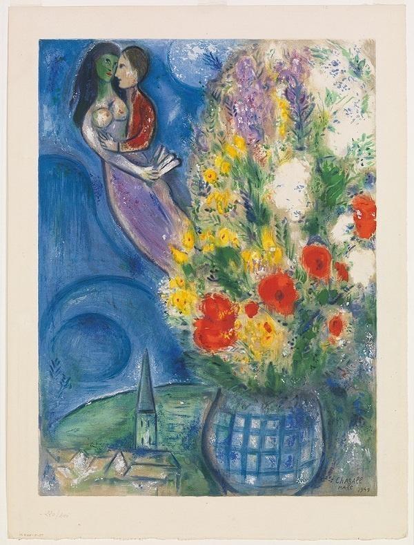 Marc Chagall, Coppia di innamorati e fiori, 1949, Gerusalemme, Israel Museum