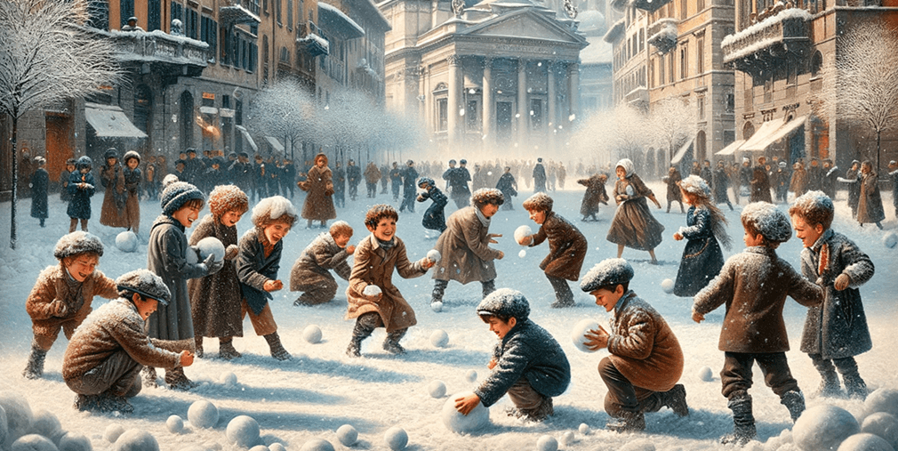 Una battaglia a palle di neve a Milano